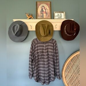 Free people Gray Striped Button-Up Shirt blouse sz large